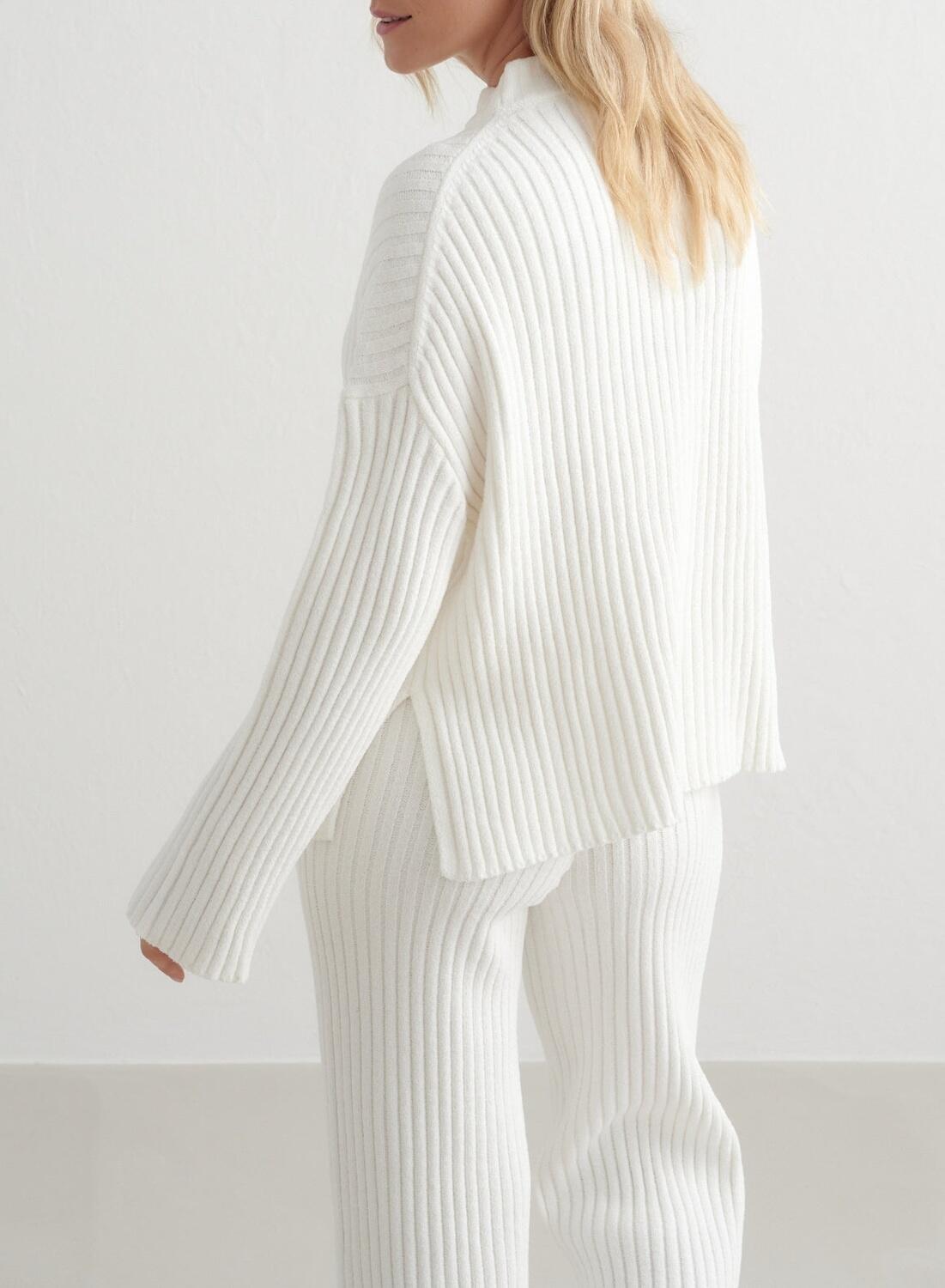Femme Pull en Maille Côtelé Blanc d'Amande 2/7