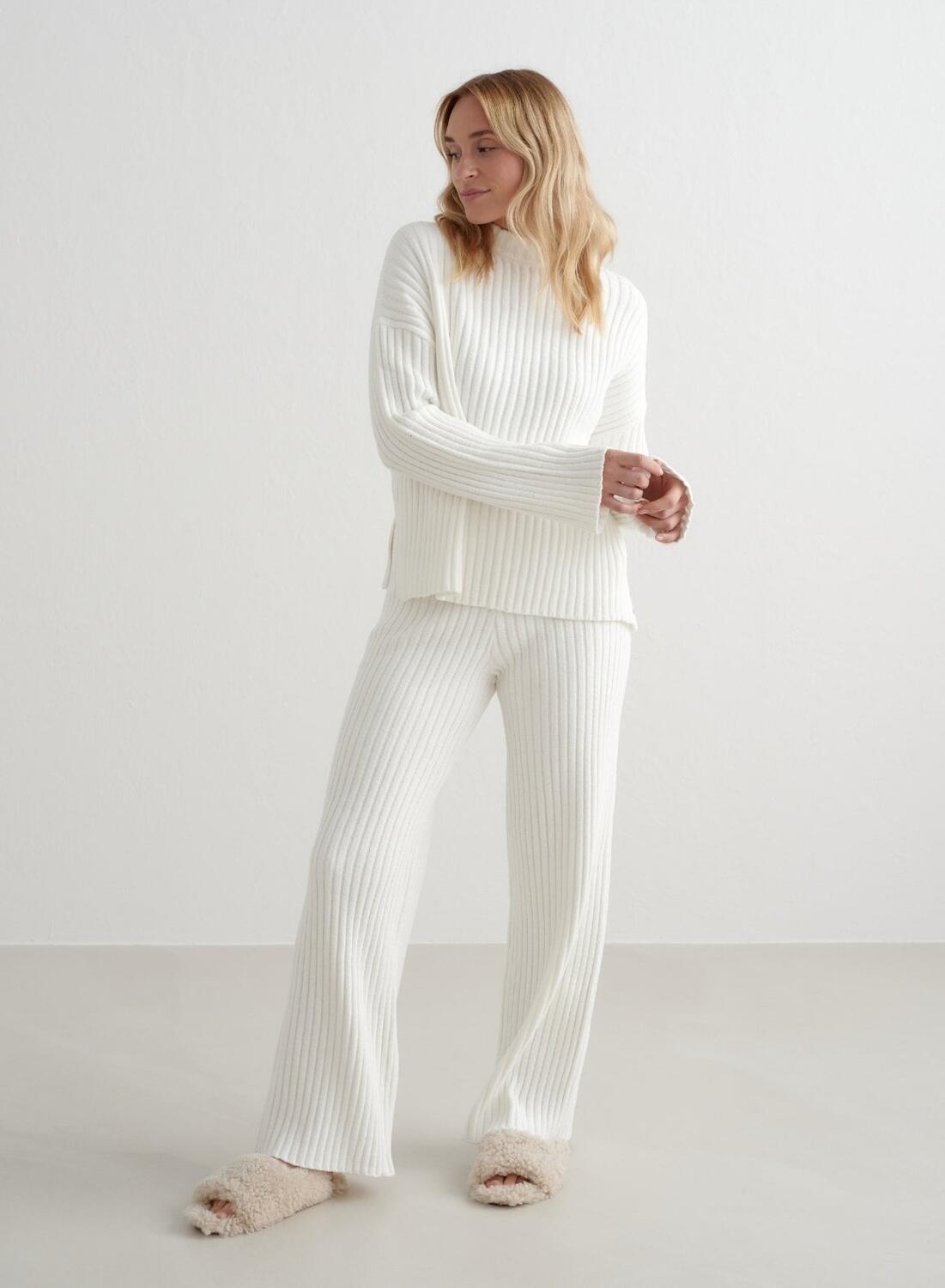Femme Pull en Maille Côtelé Blanc d'Amande 3/7