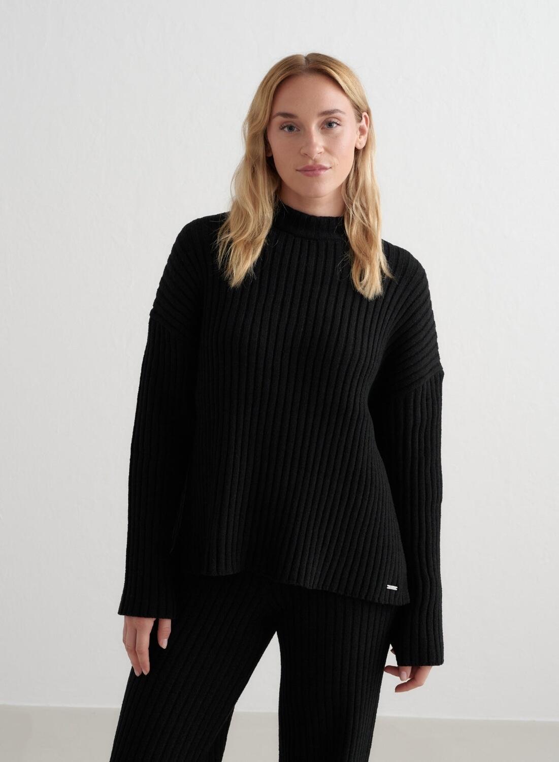 AIM'N Dames Trui Ribgebreid Zwart