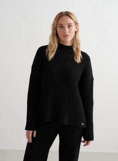 Damen Pullover Rippstrick Schwarz