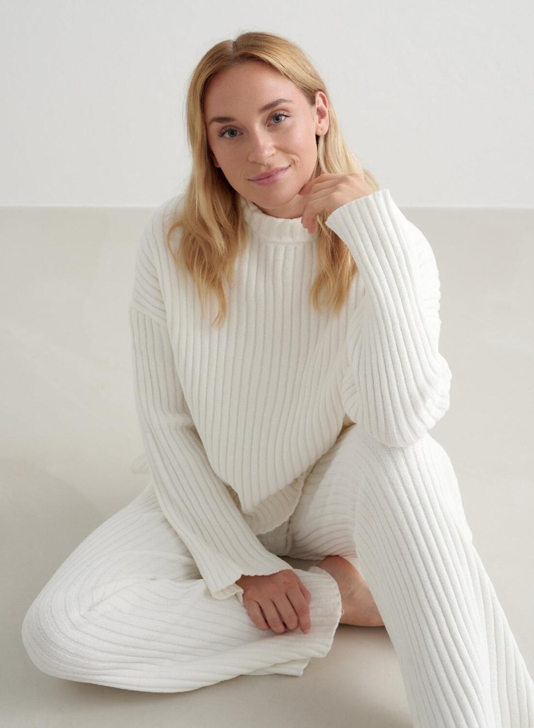 Femme Pull en Maille Côtelé Blanc d'Amande 5/7