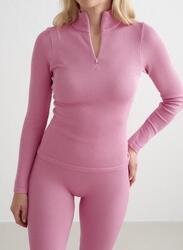 Femme Haut en laine à Manches Longues Demi-zip Thermorégulateur Rosa