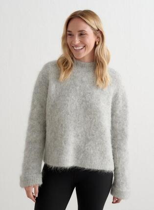 Femme Pull en Maille de Laine d'Alpaga Crème