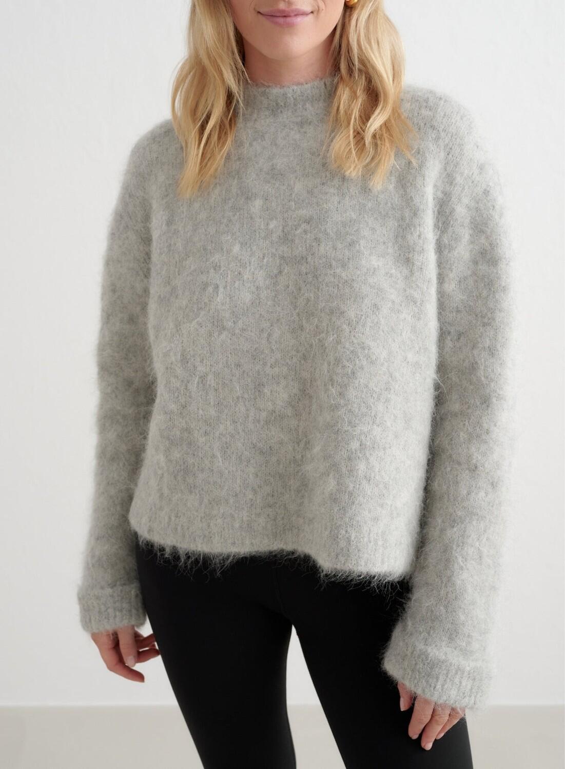 Mujer Suéter Punto de lana de Alpaca Gris Jaspeado 5/6