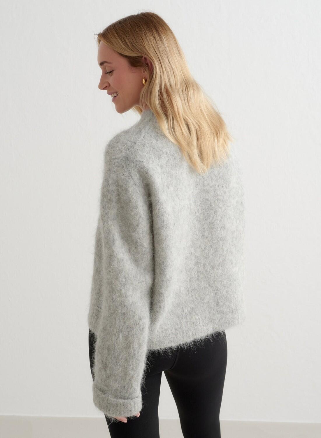 Mujer Suéter Punto de lana de Alpaca Gris Jaspeado 3/6