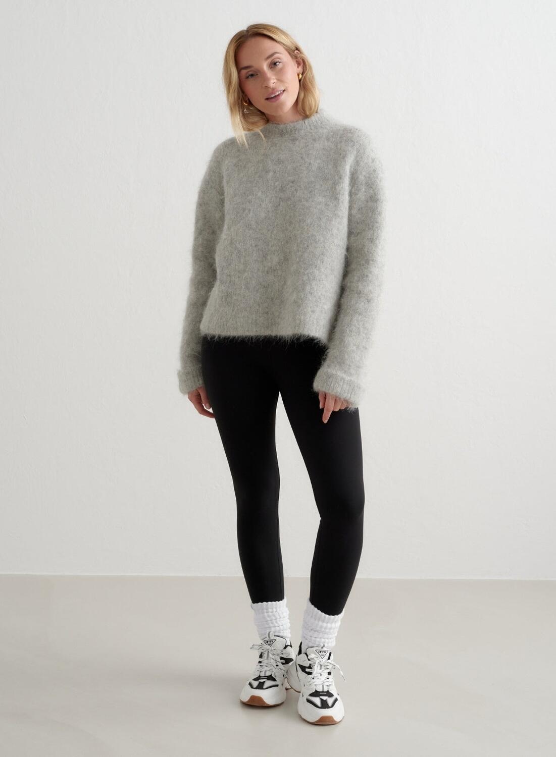 Mujer Suéter Punto de lana de Alpaca Gris Jaspeado 6/6