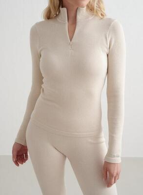 Dames top met lange mouwen wollen halve rits temperatuurregulerend zwart