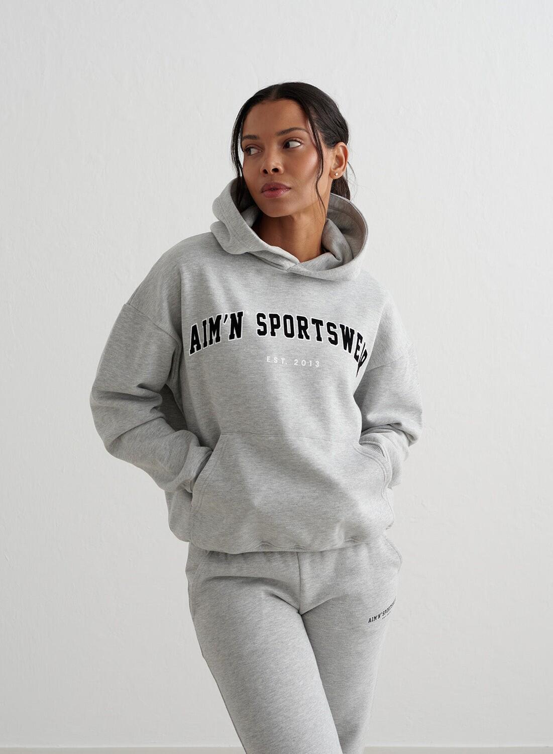 Damska bluza z kapturem, drapany polar, luźny Varsity Sweat Hood szary melanż