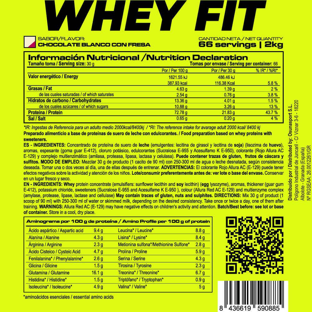Whey Fit - 2 kg Cioccolato bianco con fragola MASMUSCULO 3/4