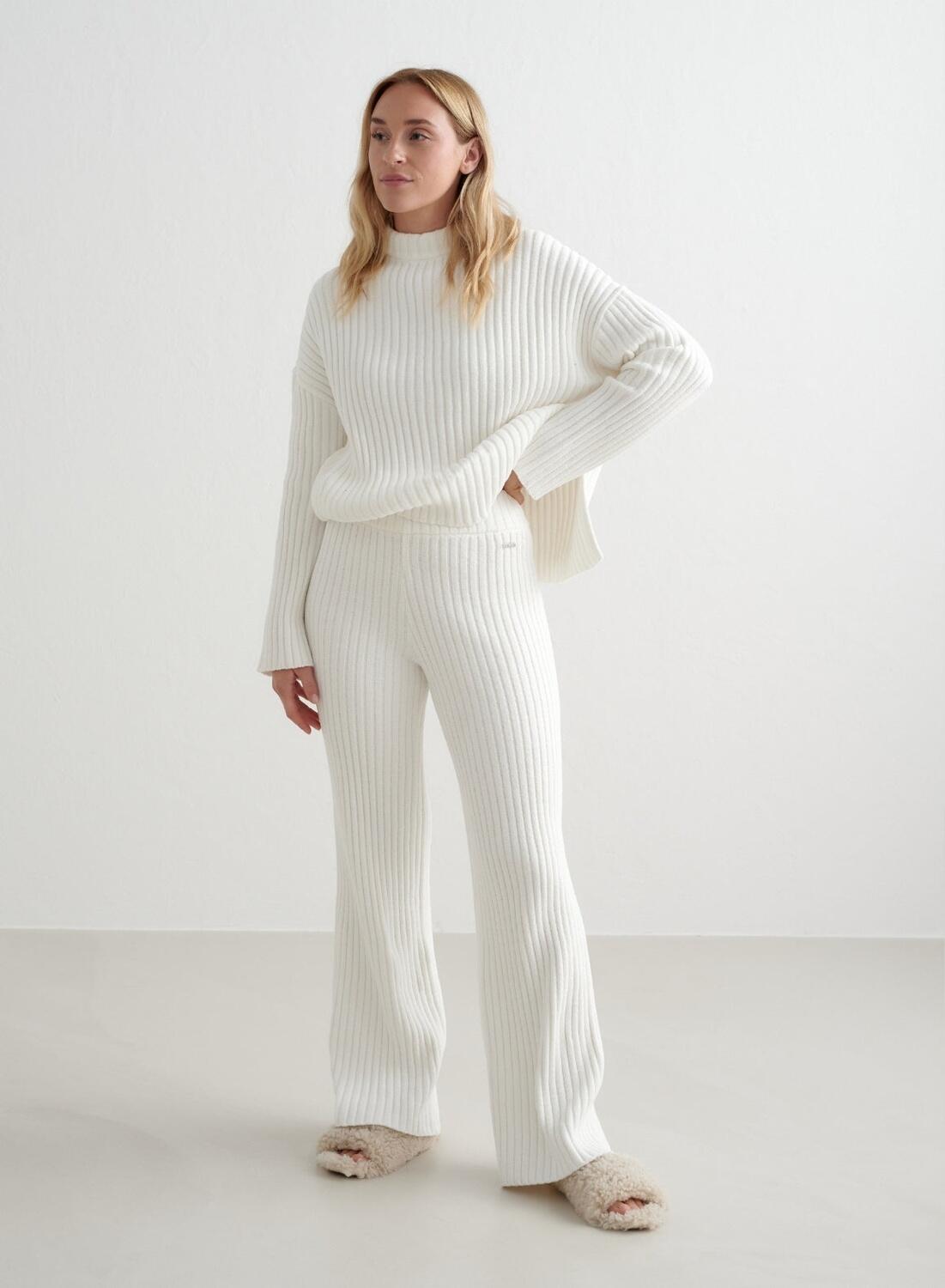 Dames Broek Ribgebreid Amandel Wit 6/7