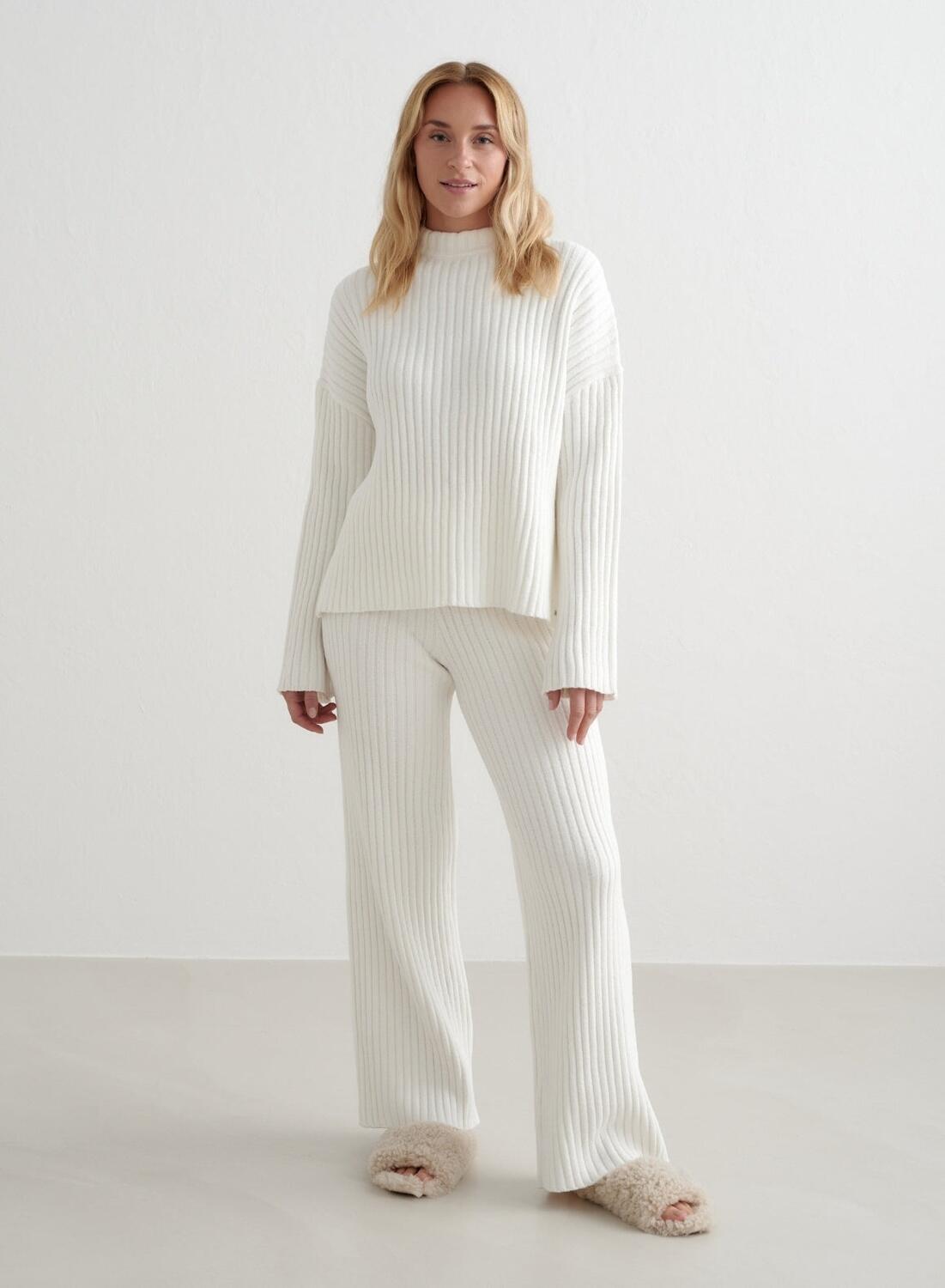 Dames Broek Ribgebreid Amandel Wit 3/7