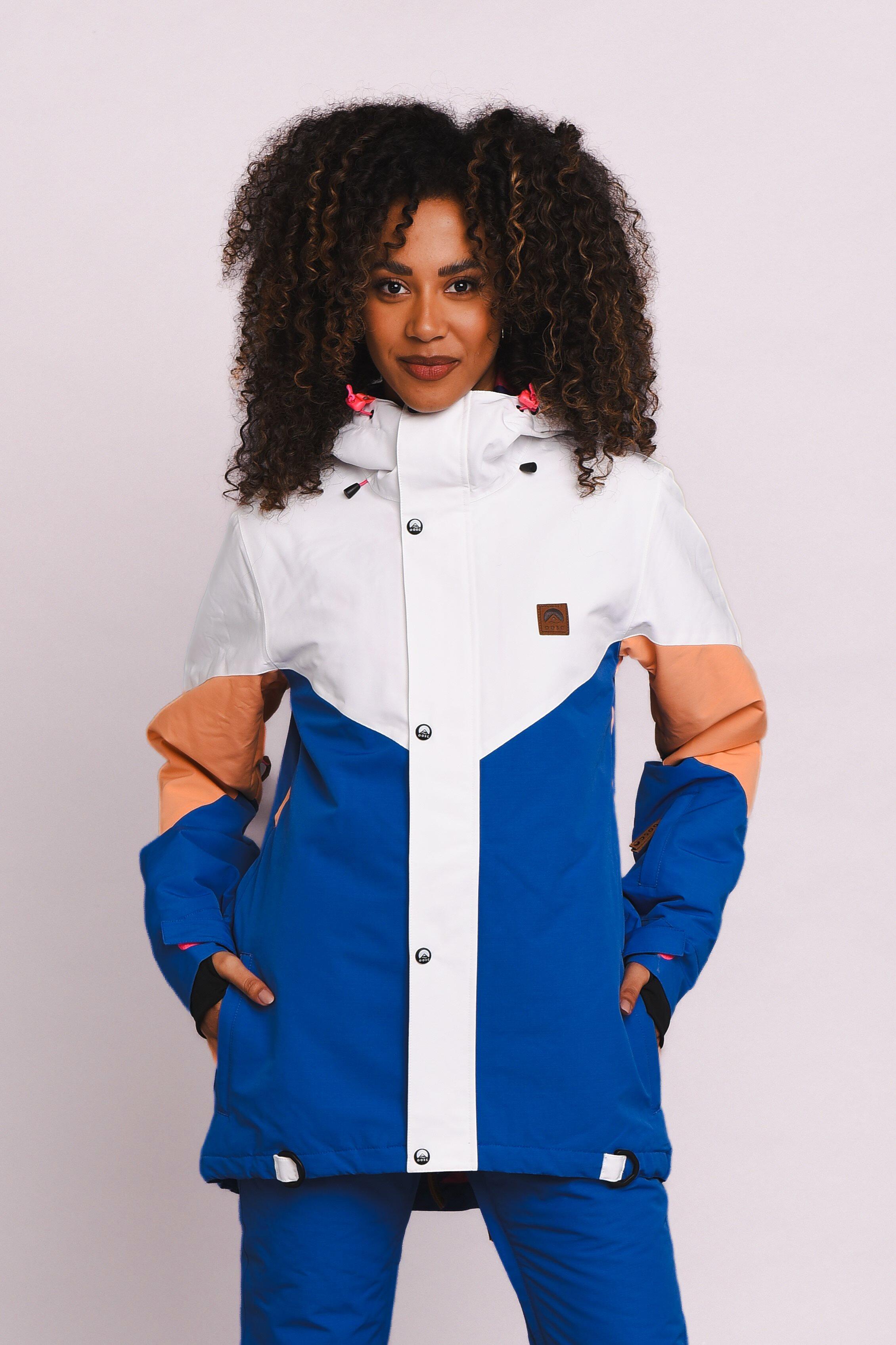 OOSC 1080 Ski- und Snowboardjacke – Pastellpfirsich, Weiß und Blau
