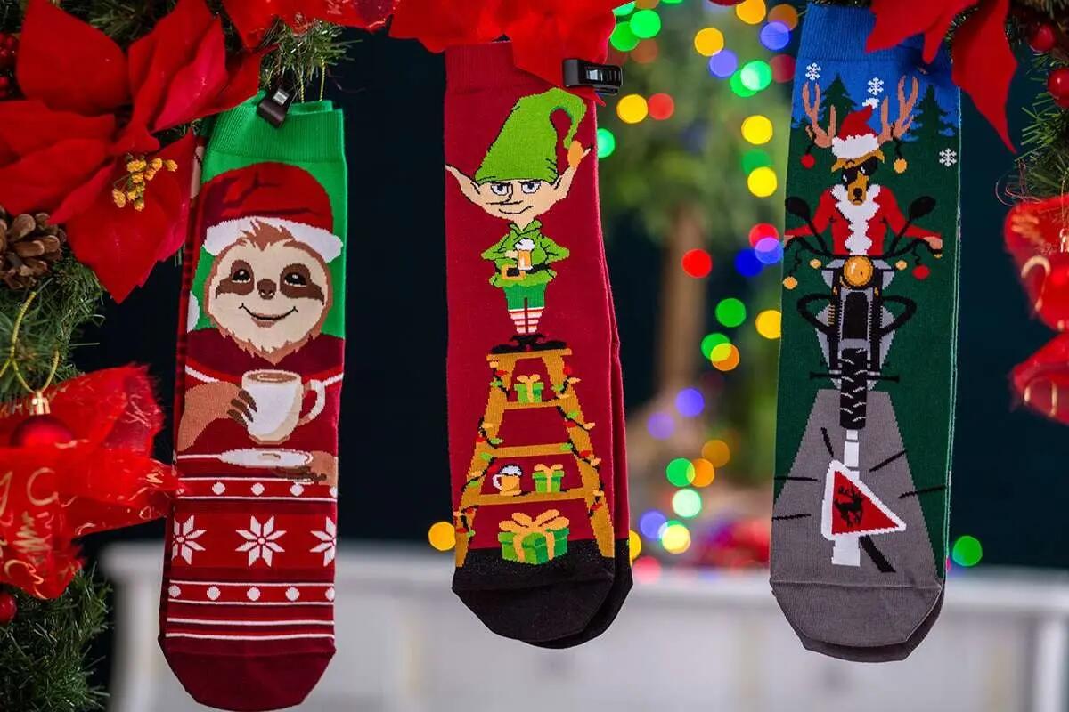 Sosete din bumbac de Craciun Arty Socks Cerb Motociclist Verde inchis 3/4