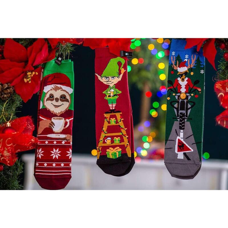Sosete din bumbac de Craciun Arty Socks Cerb Motociclist Verde inchis