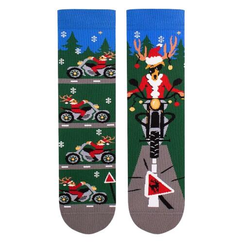 Sosete din bumbac de Craciun Arty Socks Cerb Motociclist Verde inchis