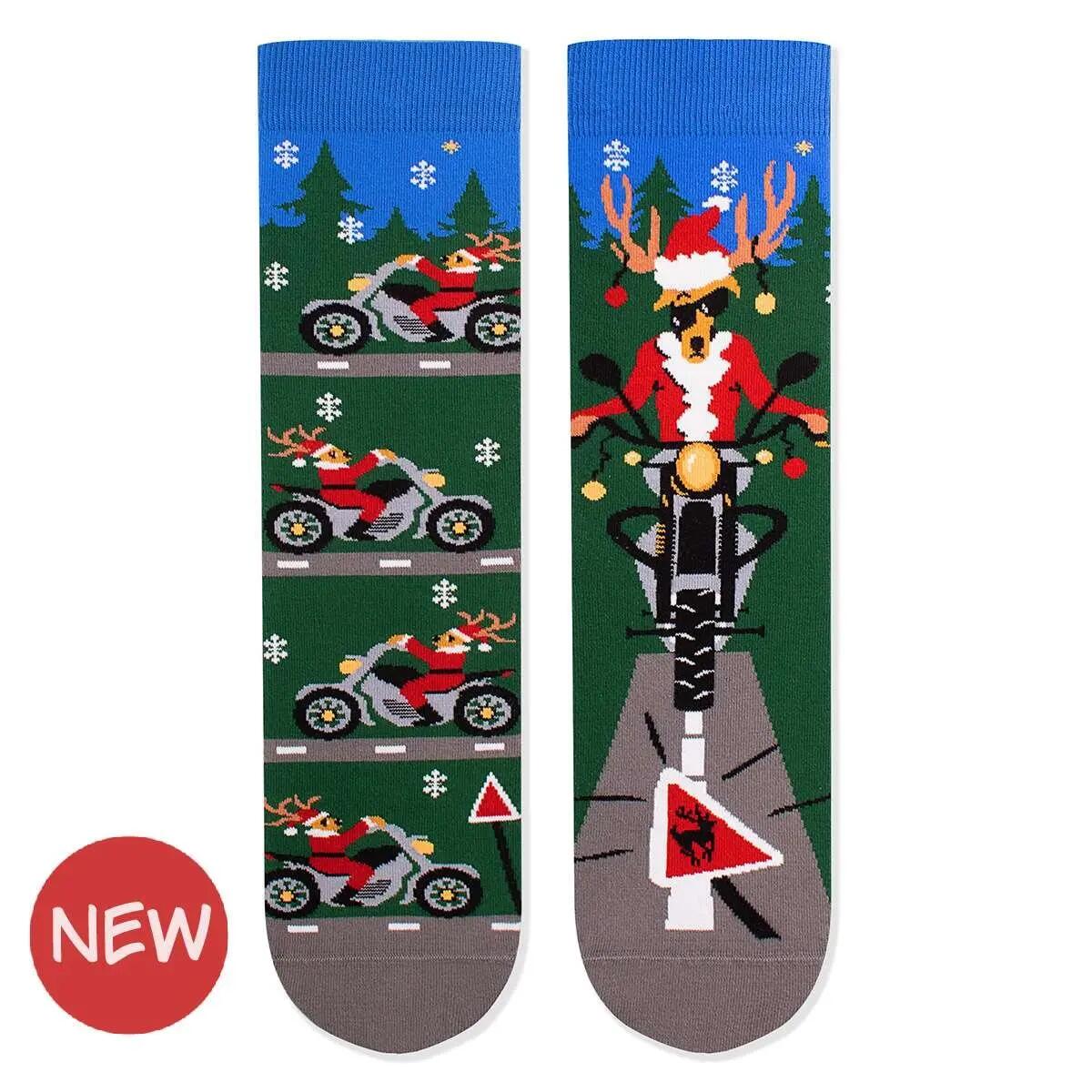 Sosete din bumbac de Craciun Arty Socks Cerb Motociclist Verde inchis 4/4