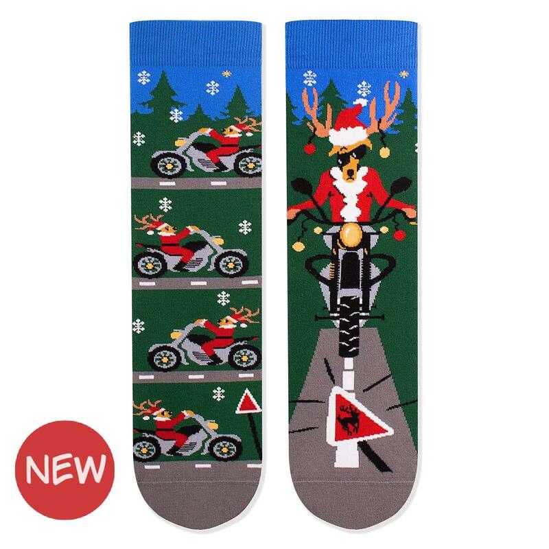 Sosete din bumbac de Craciun Arty Socks Cerb Motociclist Verde inchis