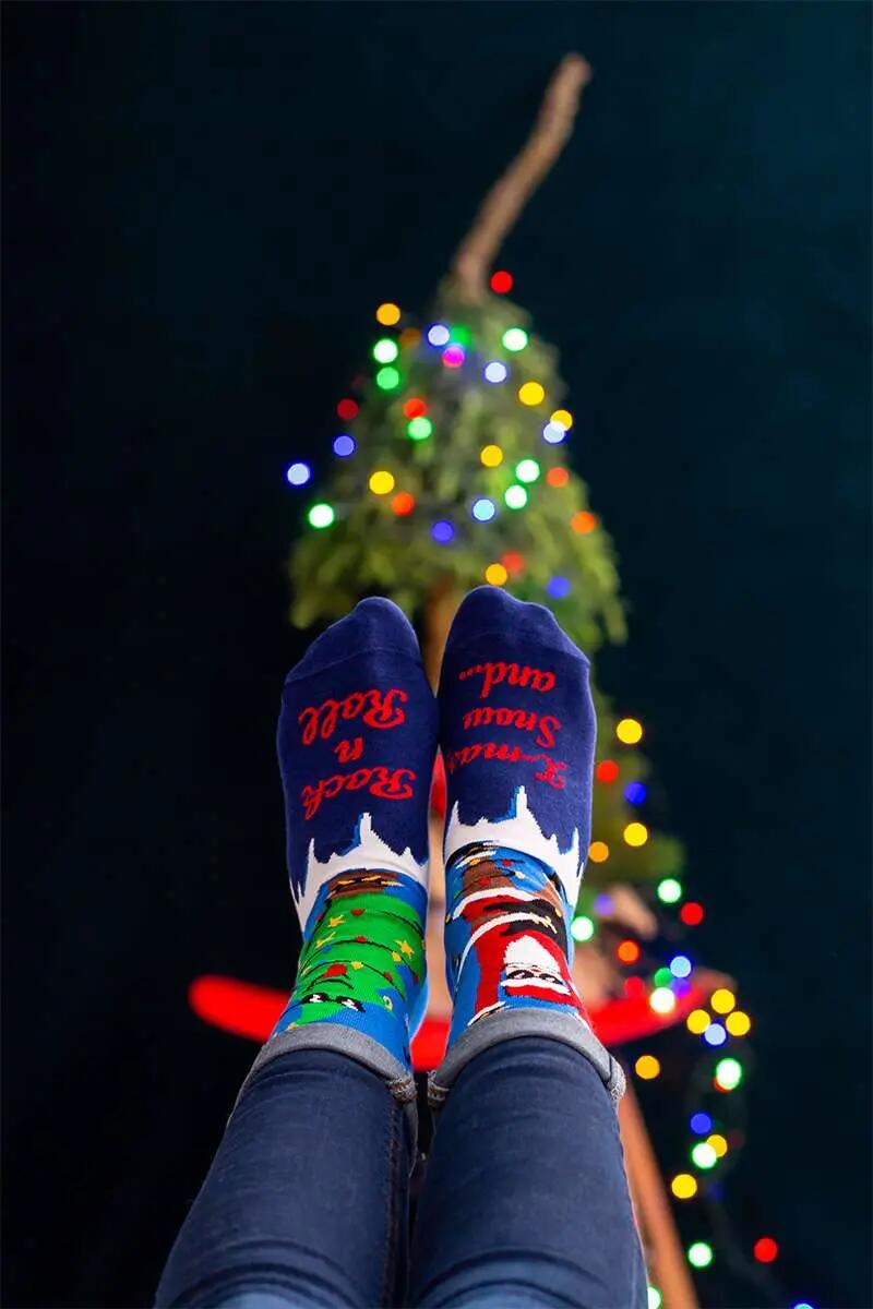 Șosete din bumbac de Crăciun Arty Socks Santa Rocker - Albastru 3/4