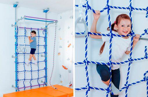 Enfants Sport Filet de grimpe avec barre de traction Wallbarz Nets Bleu 3/7