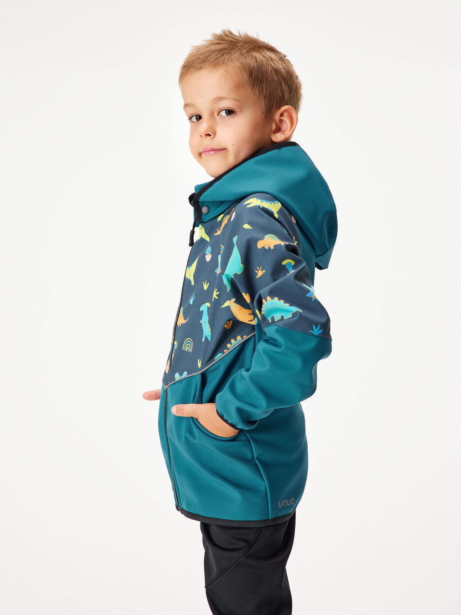 Softshell-Jacke mit Fleece für Kinder Slim, Kobalt, Dinosaurier 2/6