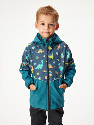 Softshell-Jacke mit Fleece für Kinder Slim, Kobalt, Dinosaurier