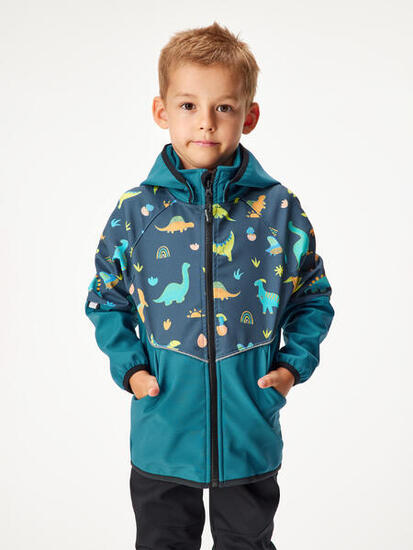 Softshell-Jacke mit Fleece für Kinder Slim, Kobalt, Dinosaurier