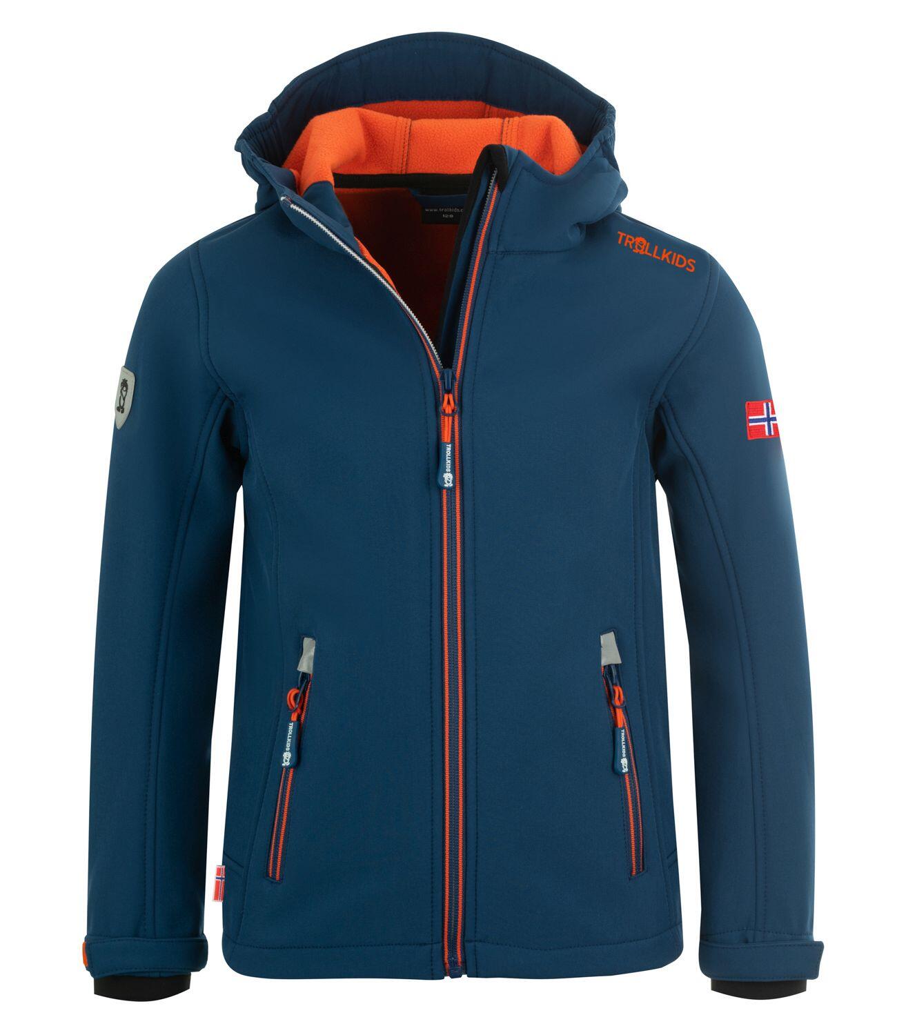 TROLLKIDS Kinder Softshelljacke Trollfjord Wasserabweisend Mystik Blau / Orange