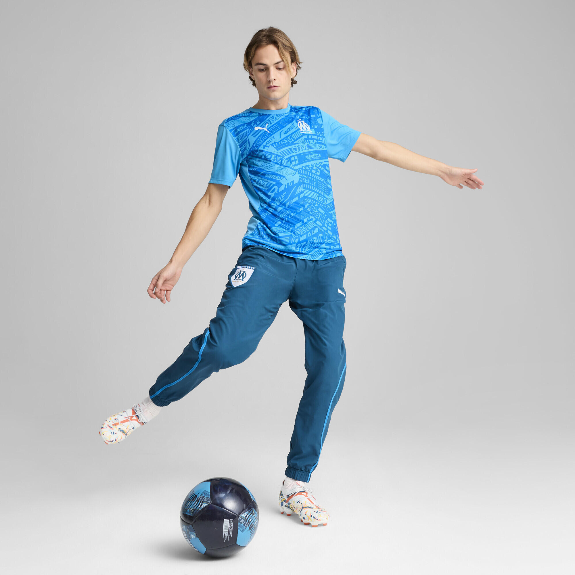Olympique de Marseille prematch-shirt voor heren PUMA Bleu Azur Frosted Dew Blue 4/7