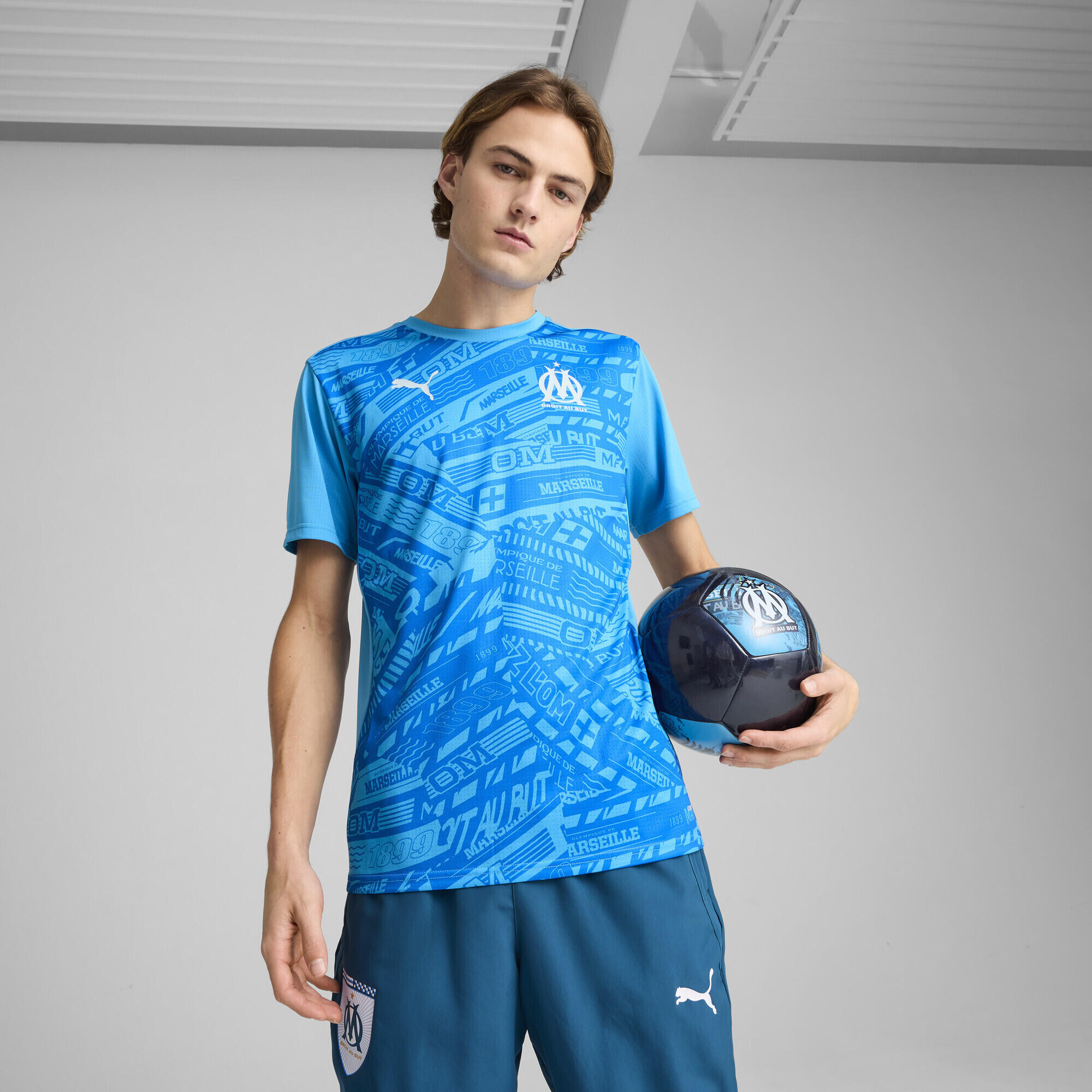 Olympique de Marseille prematch-shirt voor heren PUMA Bleu Azur Frosted Dew Blue 2/7