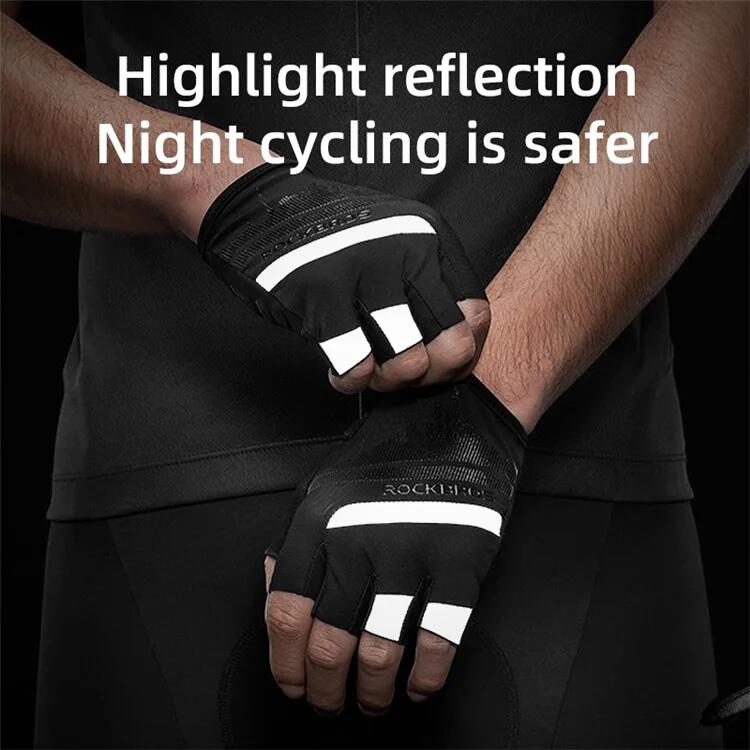 Par de guantes de bicicleta de dedos cortos con tiras reflectantes 3/7