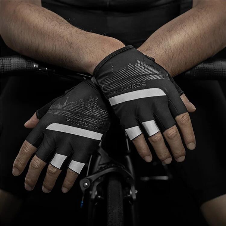 Coppia di guanti da bicicletta a dita corta con strisce riflettenti 4/7