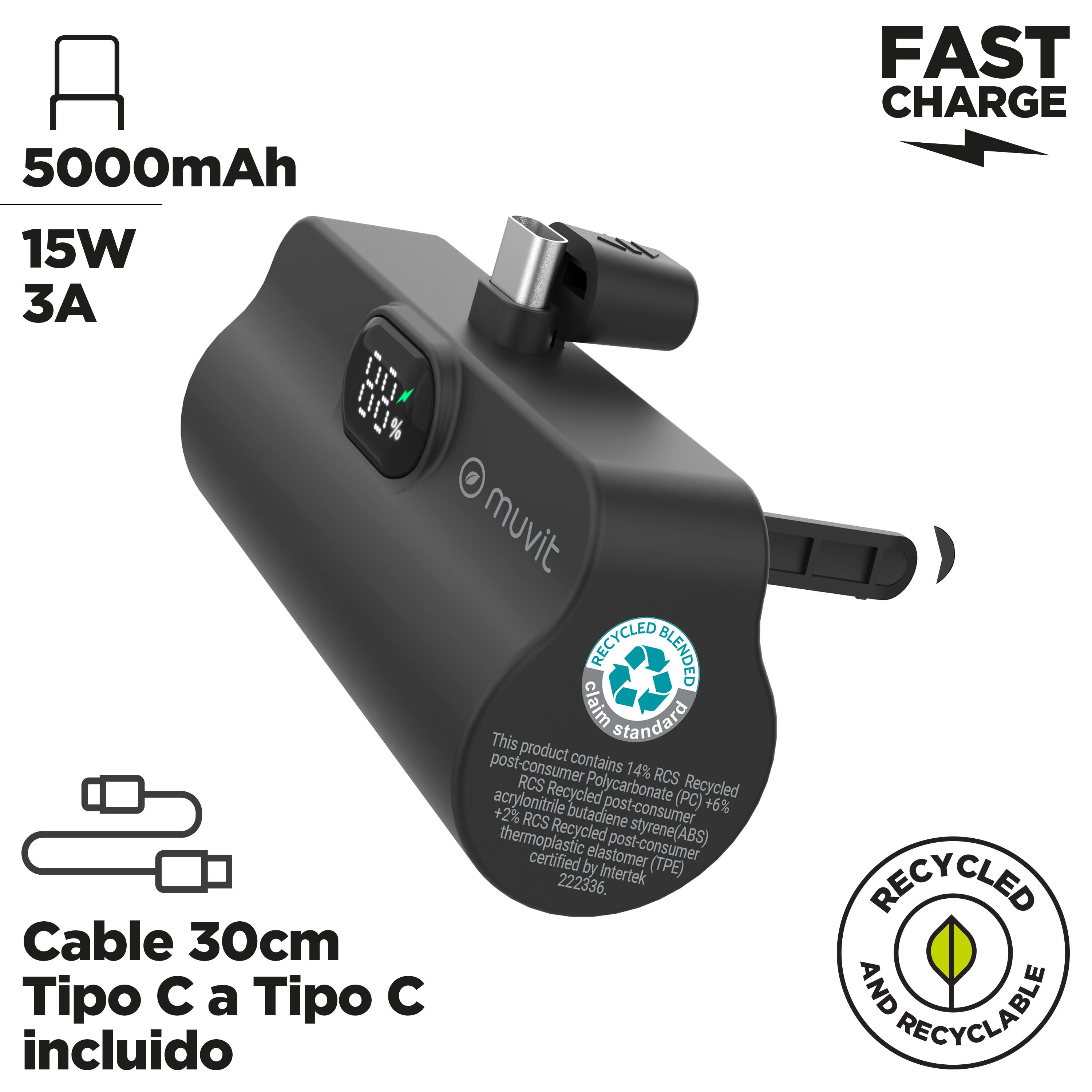 power bank 5000 mAh con conector tipo C 7/7