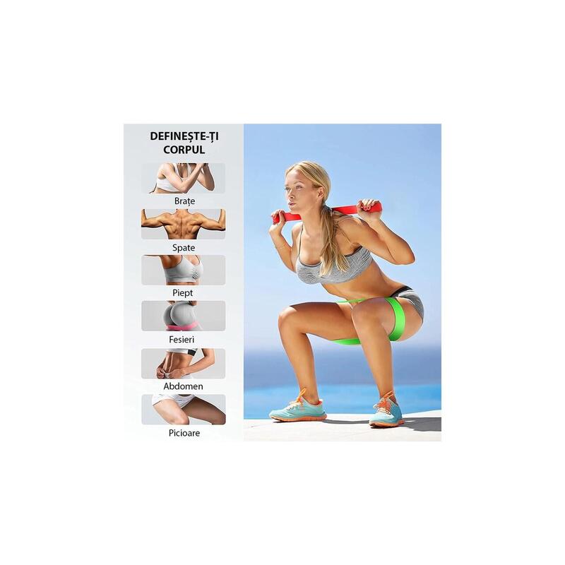 Set 5 benzi elastice din latex pentru fitness, 5 niveluri de dificultate