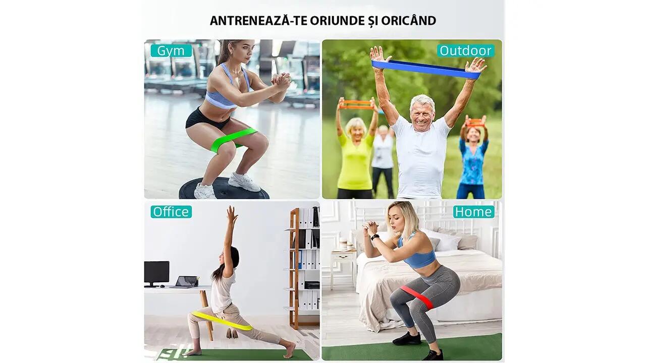 Set 5 benzi elastice din latex pentru fitness, 5 niveluri de dificultate 5/7