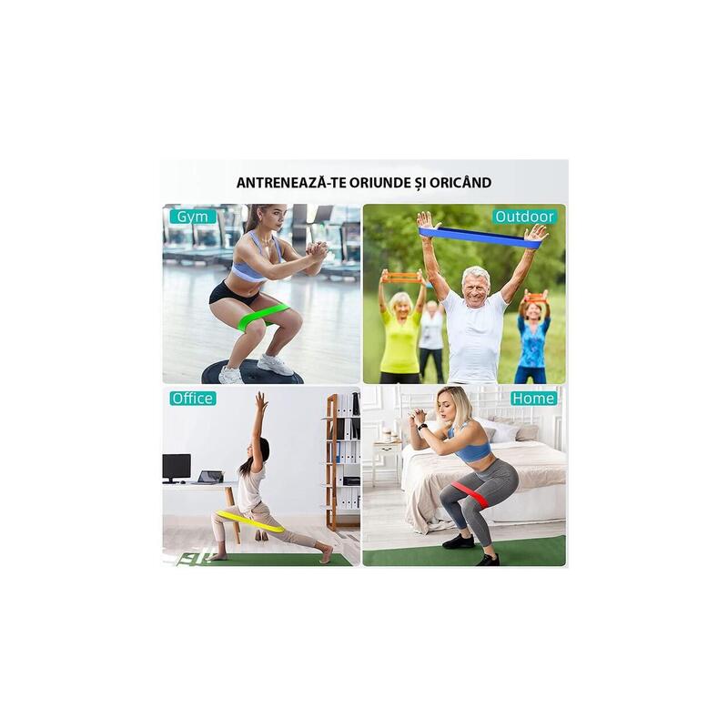 Set 5 benzi elastice din latex pentru fitness, 5 niveluri de dificultate