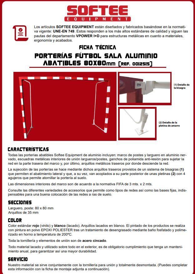 JUEGO PORTERÍAS F.SALA/BALONMANO ALUMINIO  80X80MM ABATIBLES 4/5