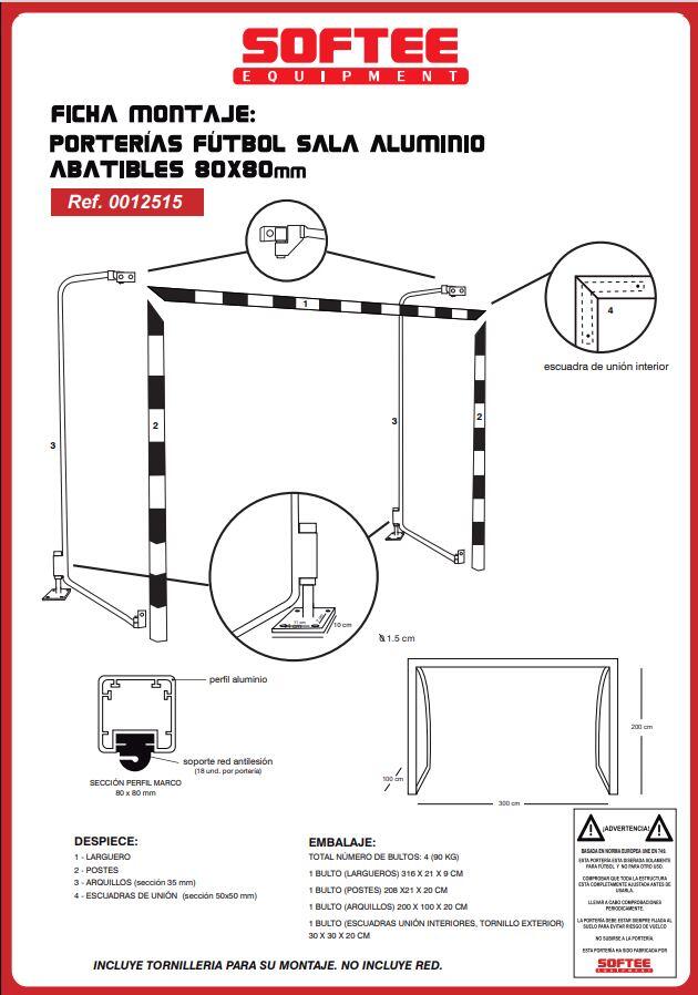 JUEGO PORTERÍAS F.SALA/BALONMANO ALUMINIO  80X80MM ABATIBLES 5/5