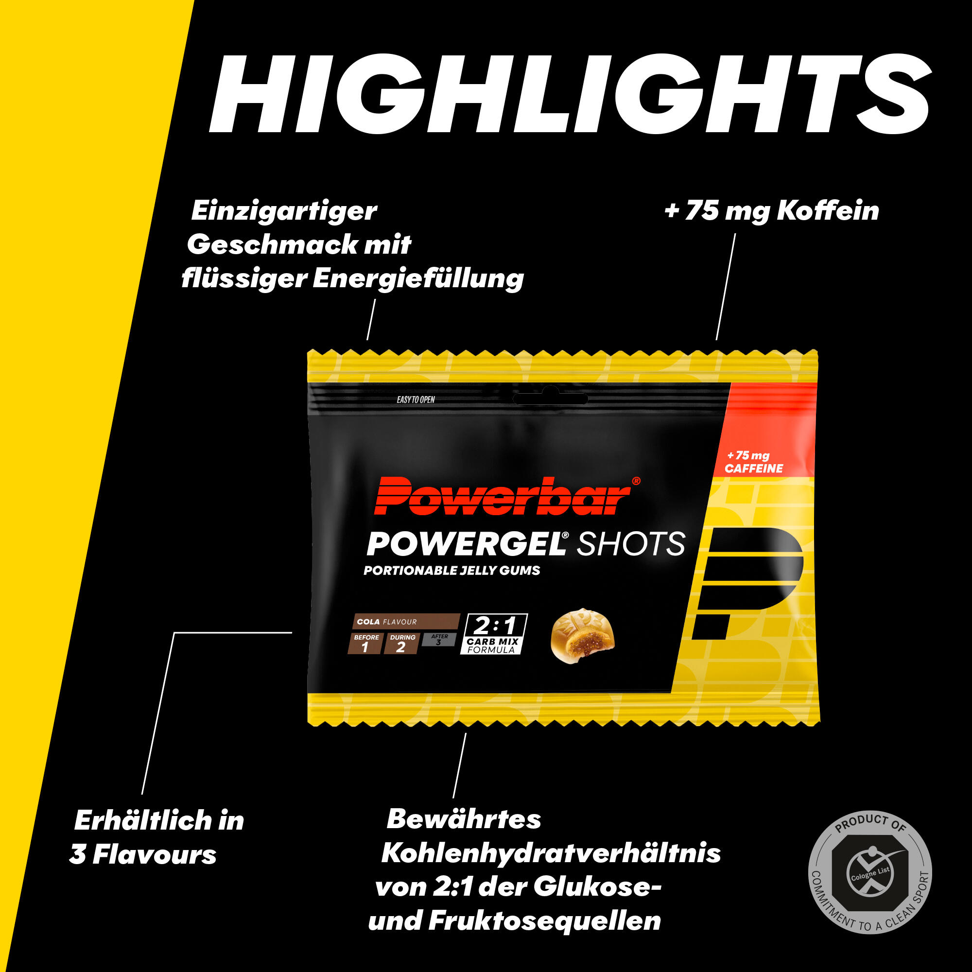 PowerGel Shots Cola High Carb Energie Gummis 75mg Koffein 24x60g 4/7