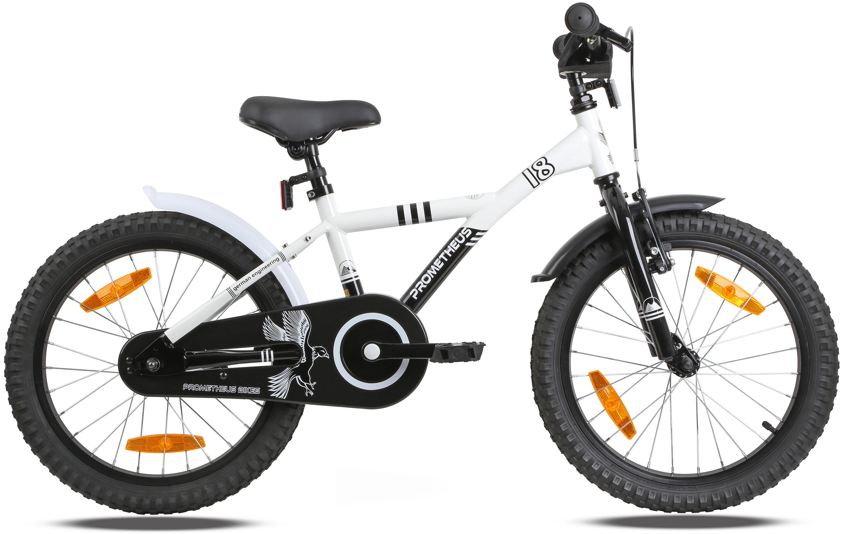 Vélo enfant 18 pouces dès 5 ans Blanc-Noir – rétropédalage & V-Brake 3/7