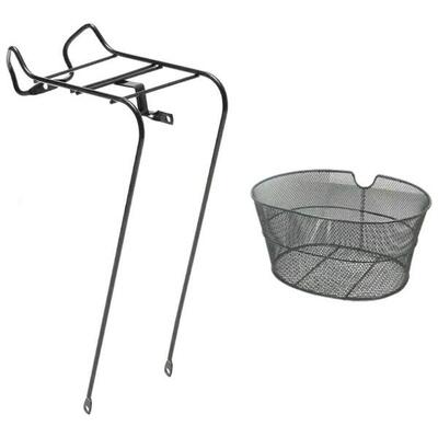 KIT CESTINO OVALE ANTERIORE IN FERRO + PORTACESTO 26 BICI NERO CON FISSAGGIO