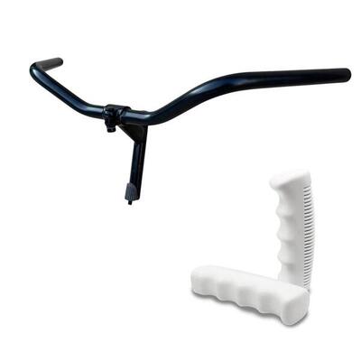 MANUBRIO BICI ACCIAIO NERO BICICLETTA CITY BIKE 600L + COPPIA MANOPOLE BIANCO