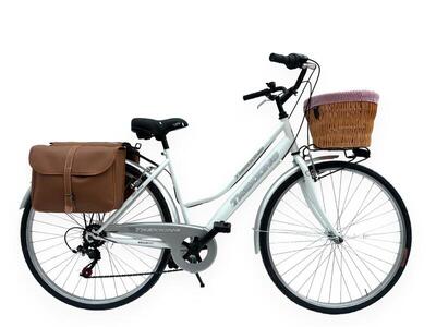 Bicicletta Donna Passeggio Bianca 28 Bici città con Cambio. Borse. Cestino Vimin