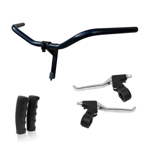 Manubrio Bici Acciaio Nero Bicicletta 600l + Leve Freno + Coppia Manopole Nero