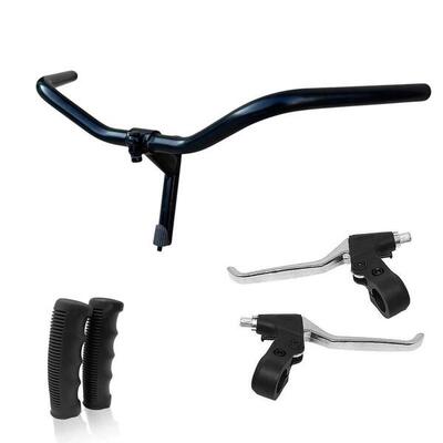 MANUBRIO BICI ACCIAIO NERO BICICLETTA 600L + LEVE FRENO + COPPIA MANOPOLE NERO