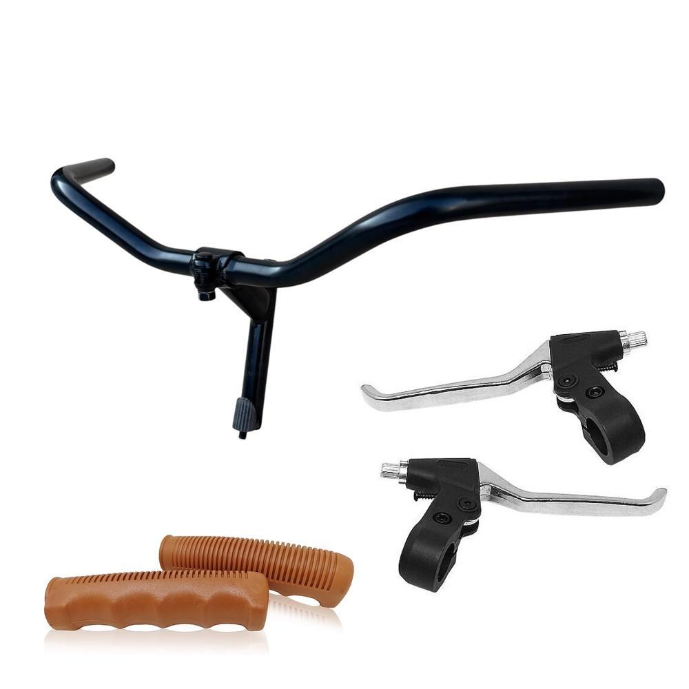 MADICKS MANUBRIO BICI ACCIAIO NERO BICICLETTA 600L + LEVE FRENO + COPPIA MANOPOLE MARRON