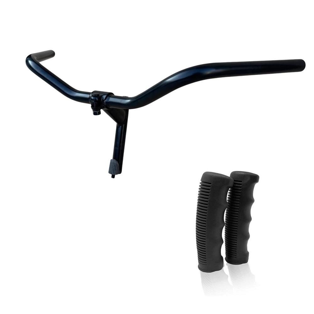 MADICKS MANUBRIO BICI ACCIAIO NERO BICICLETTA 600L CITY BIKE + COPPIA MANOPOLE NERO