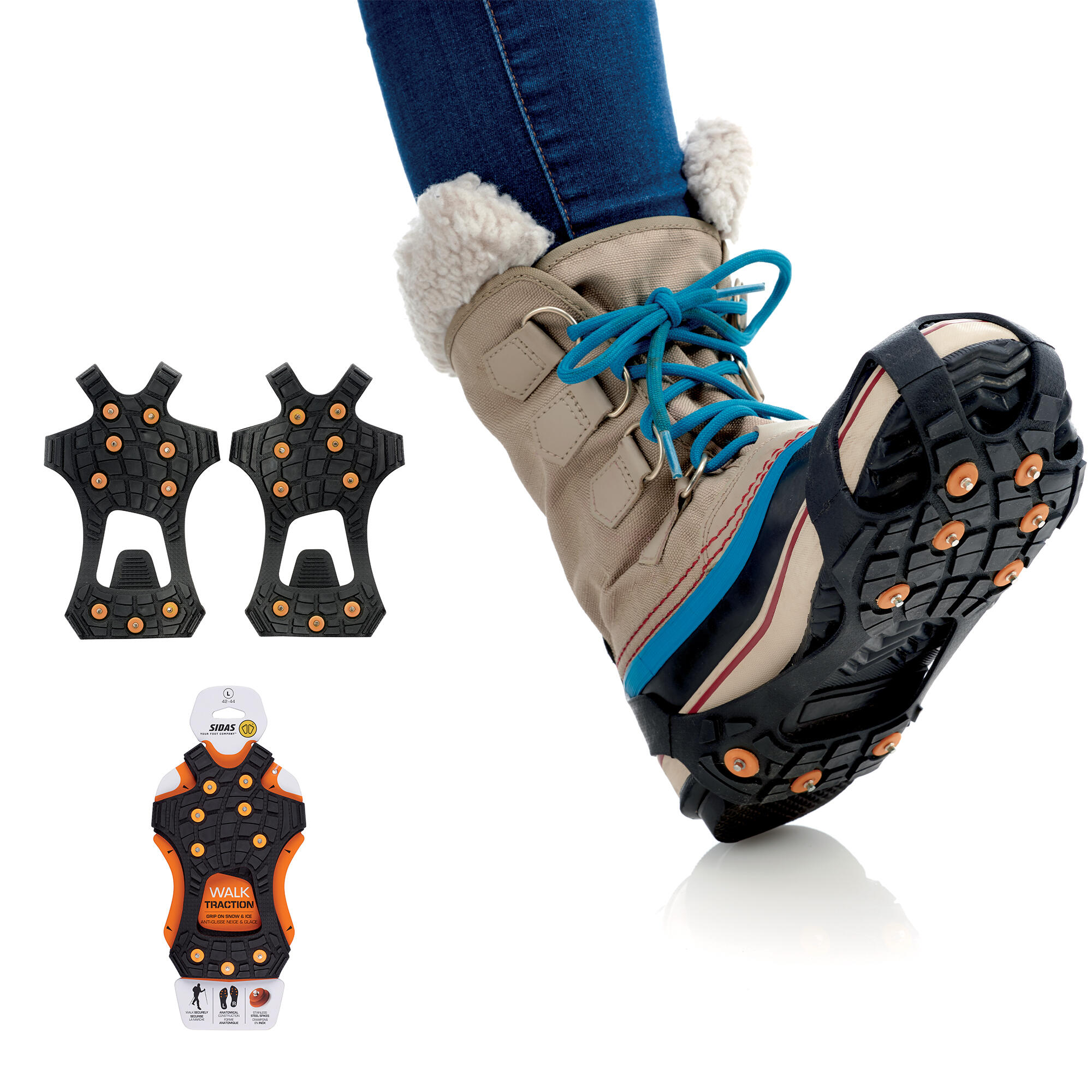Sidas - Éléments Antidérapants Et Légers, Marche Sur Neige Ou Verglas - Walk Traction - Crampon À Neige - Noir|orange - 39/41 - Decathlon