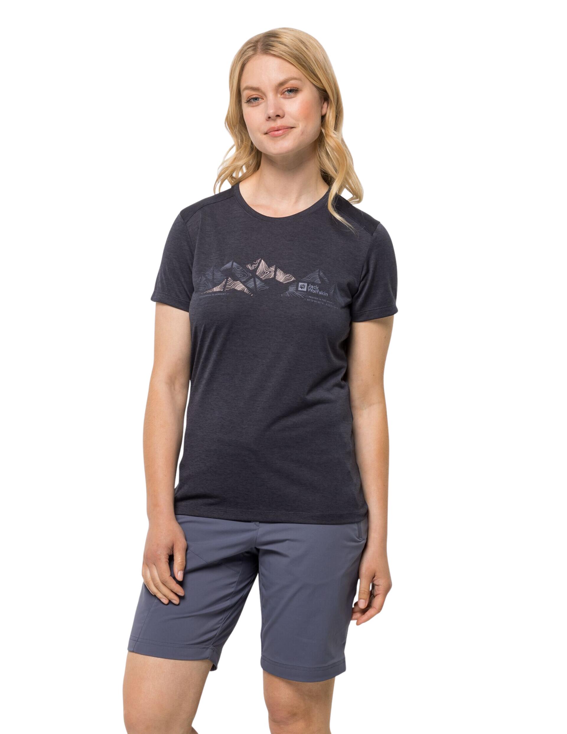 T-shirt randonnée Jack Wolfskin Crosstrail Graphic femme gris 36/XS 2/4