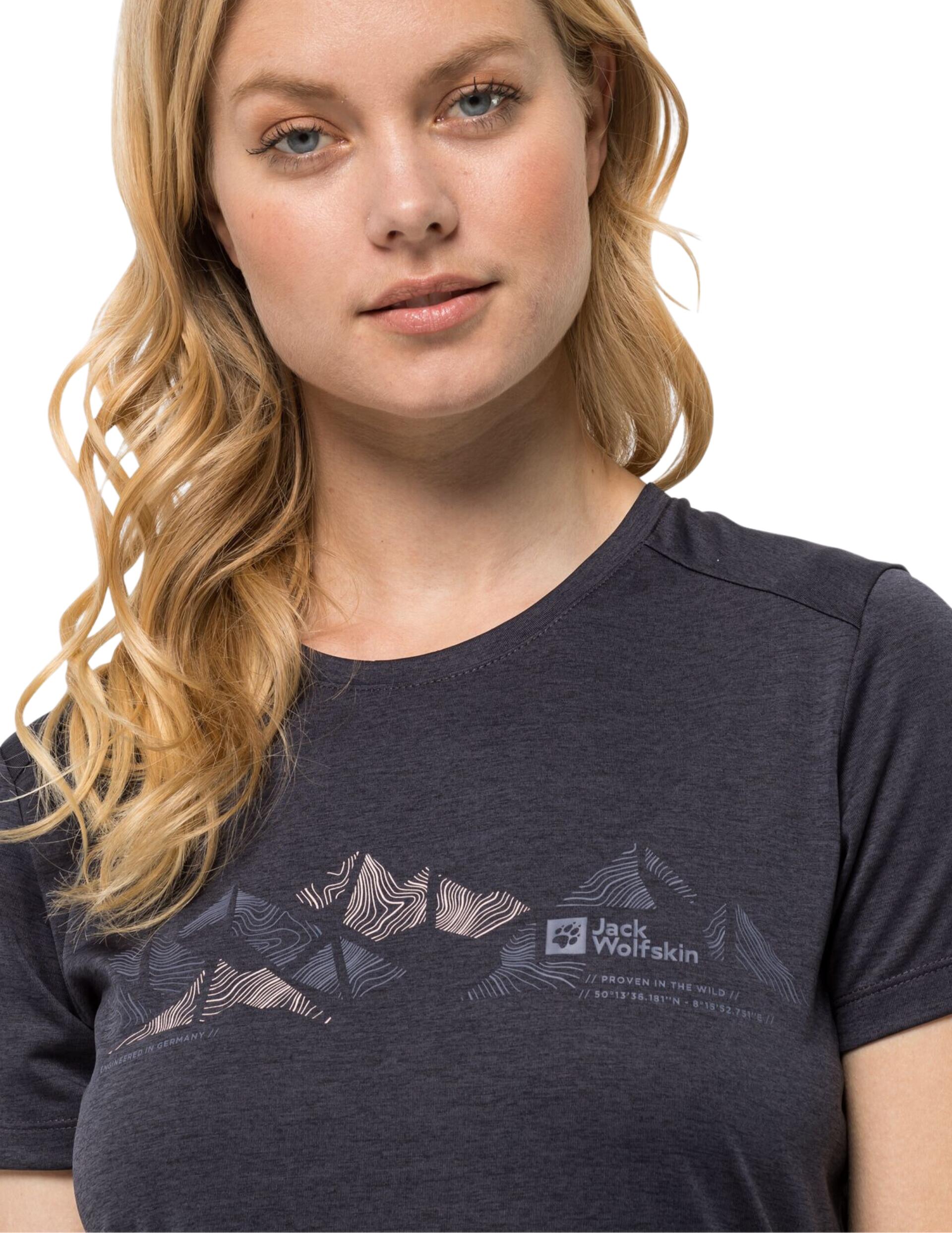 T-shirt randonnée Jack Wolfskin Crosstrail Graphic femme gris 36/XS 4/4