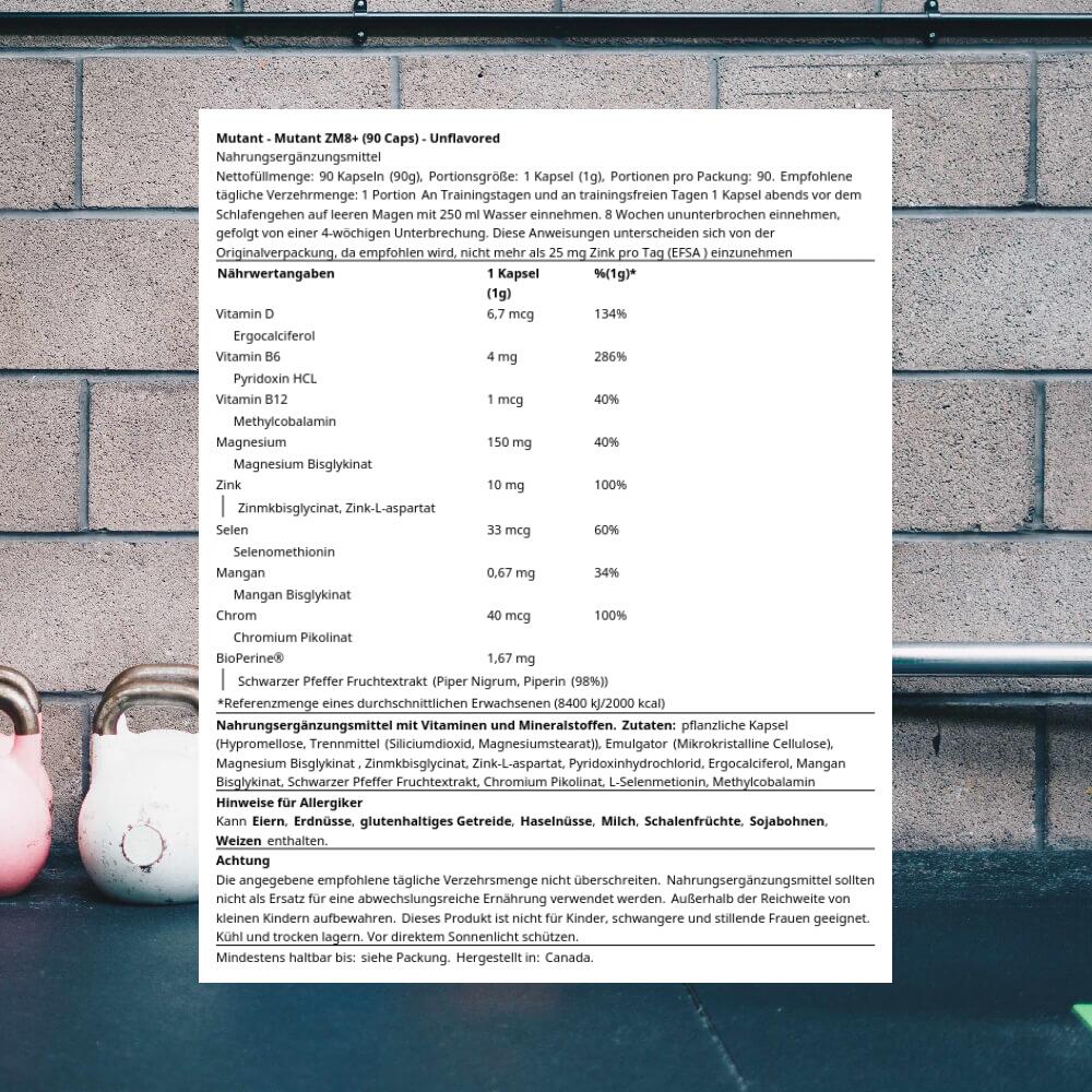 Mutant Mutant ZM8+ (90 Caps) Unflavored - Vitamines, minéraux et santé 3/4
